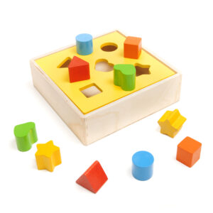 wooden shape sorting cube.