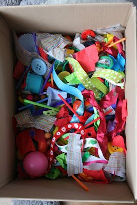 Fabric Scraps Sensory Bin.